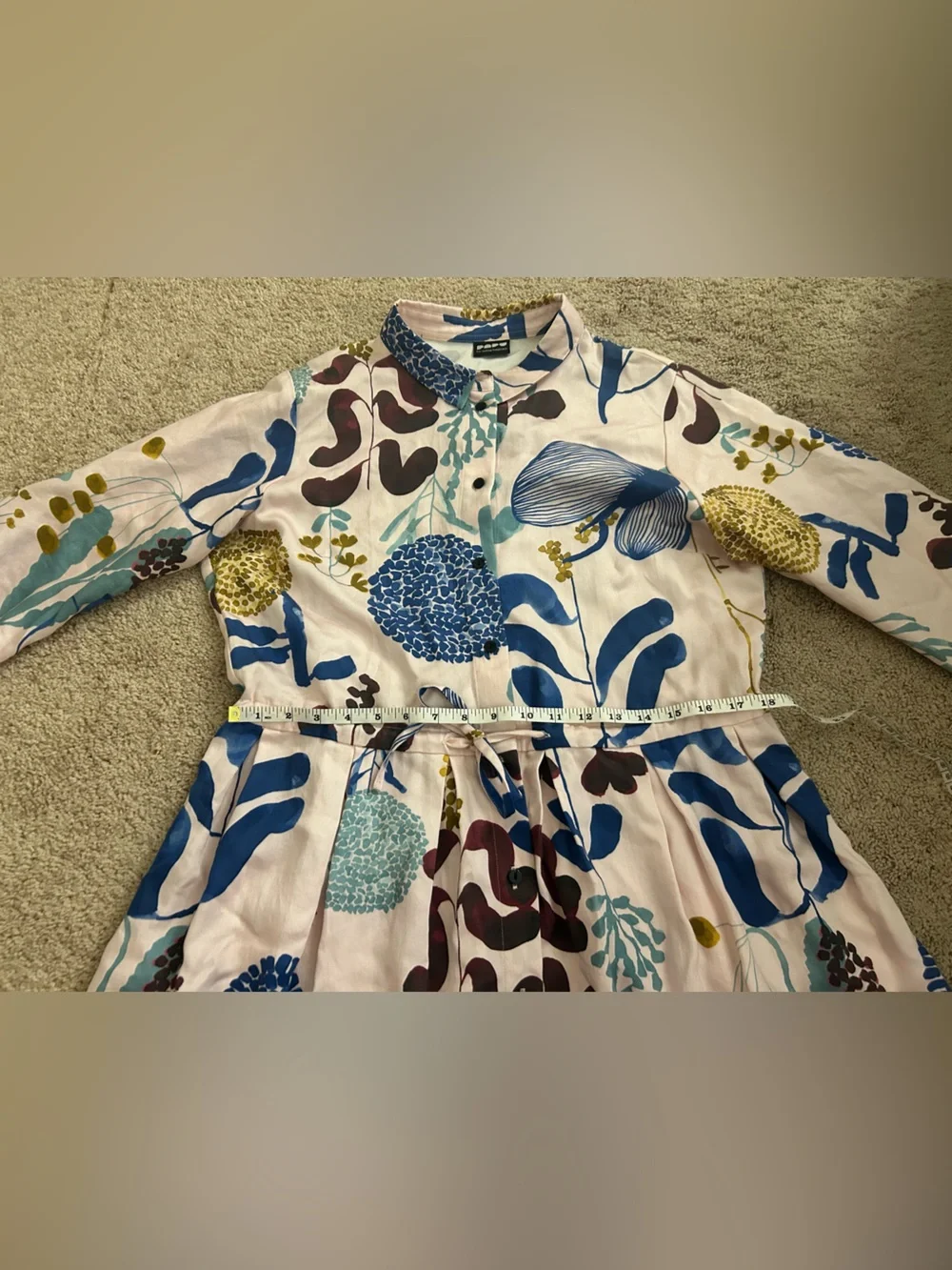 Design Autumn Garden Long Sleeve Lyocell Midi Shirt Dress - Women's Large